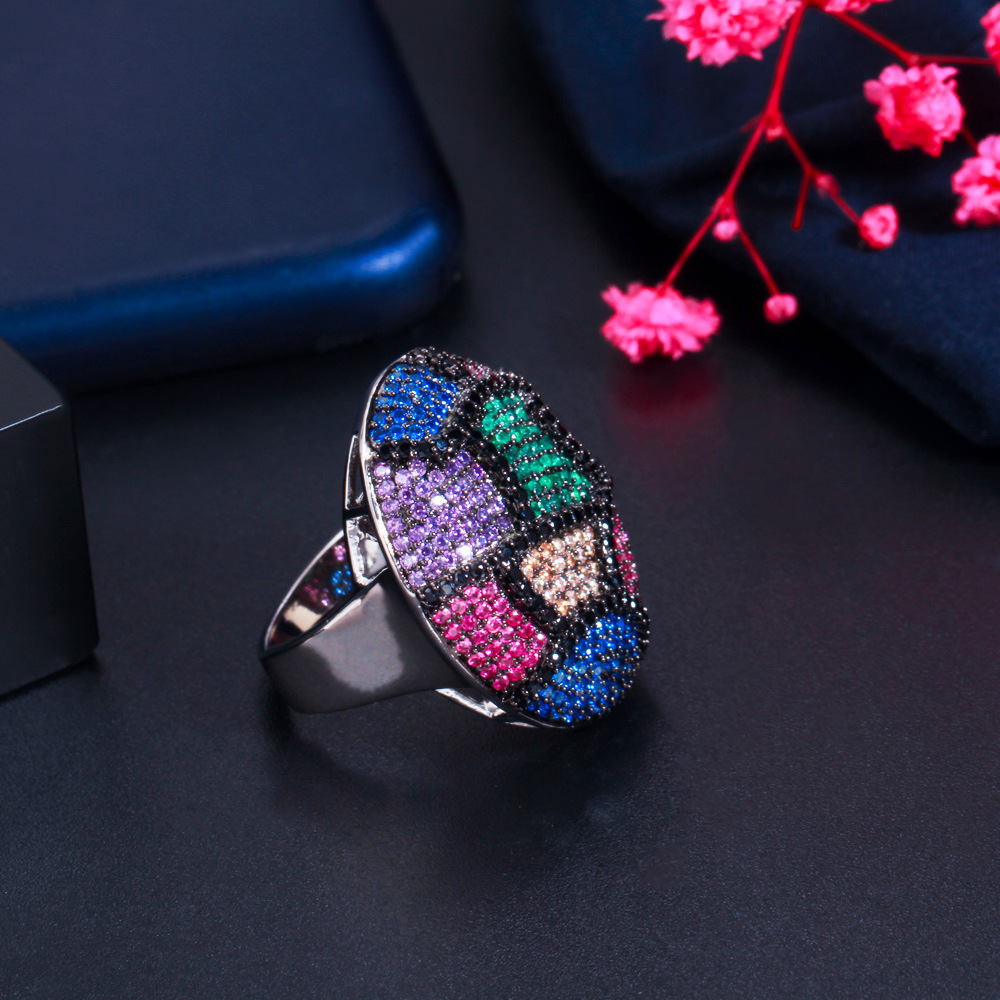 Copper White Gold Plated Rhodium Plated Rock Commute Inlay Colorful Zircon Open Rings display picture 7