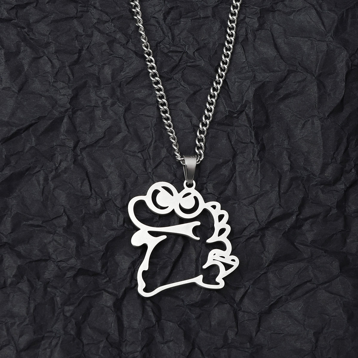 201 Stainless Steel Hip-Hop Hollow Out Dinosaur Pendant Necklace display picture 1