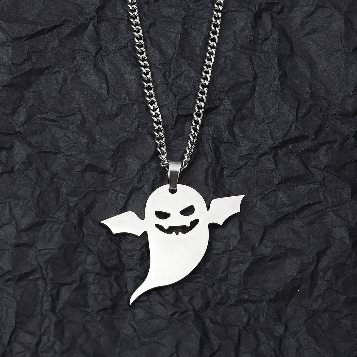 201 Stainless Steel Hip-Hop Wings Ghost Pendant Necklace display picture 1