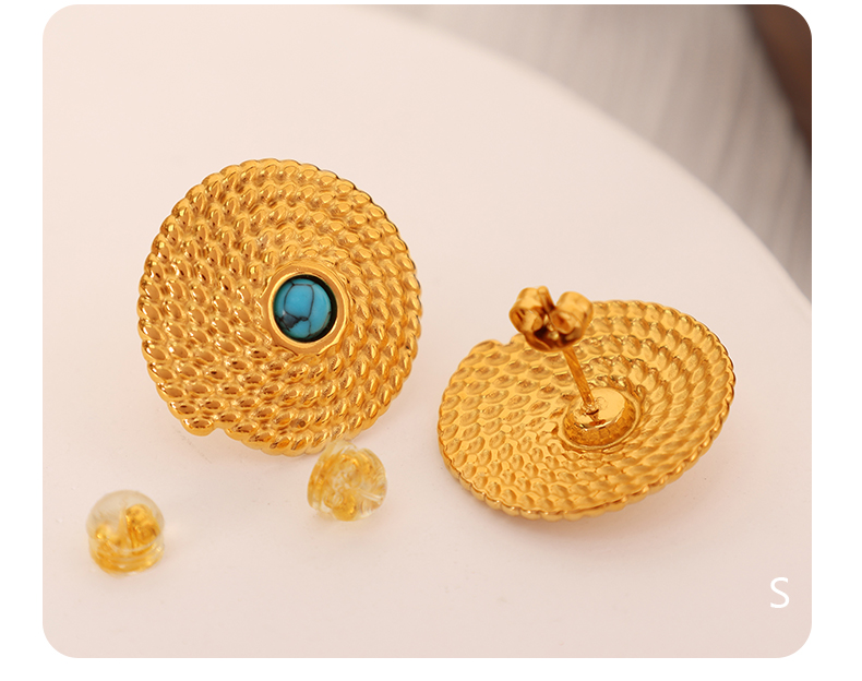 1 Par Estilo Vintage Estilo Simple Color Sólido Enchapado Embutido Acero Titanio Turquesa Chapados en oro de 18k Pendientes De Gota display picture 6