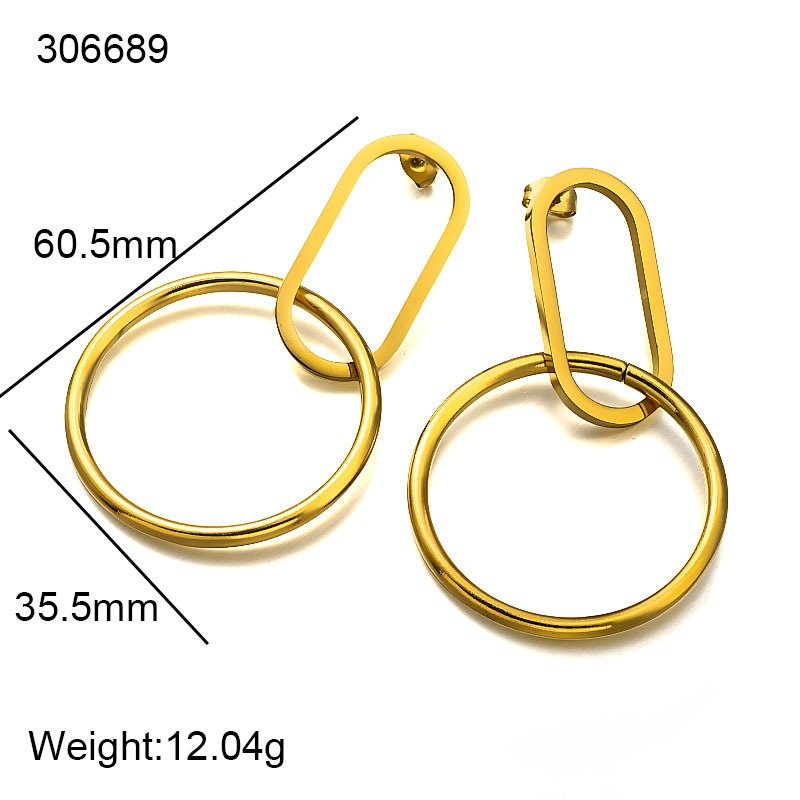 1 Pair Simple Style Commute Circle Plating 304 Stainless Steel Gold Plated Drop Earrings display picture 2