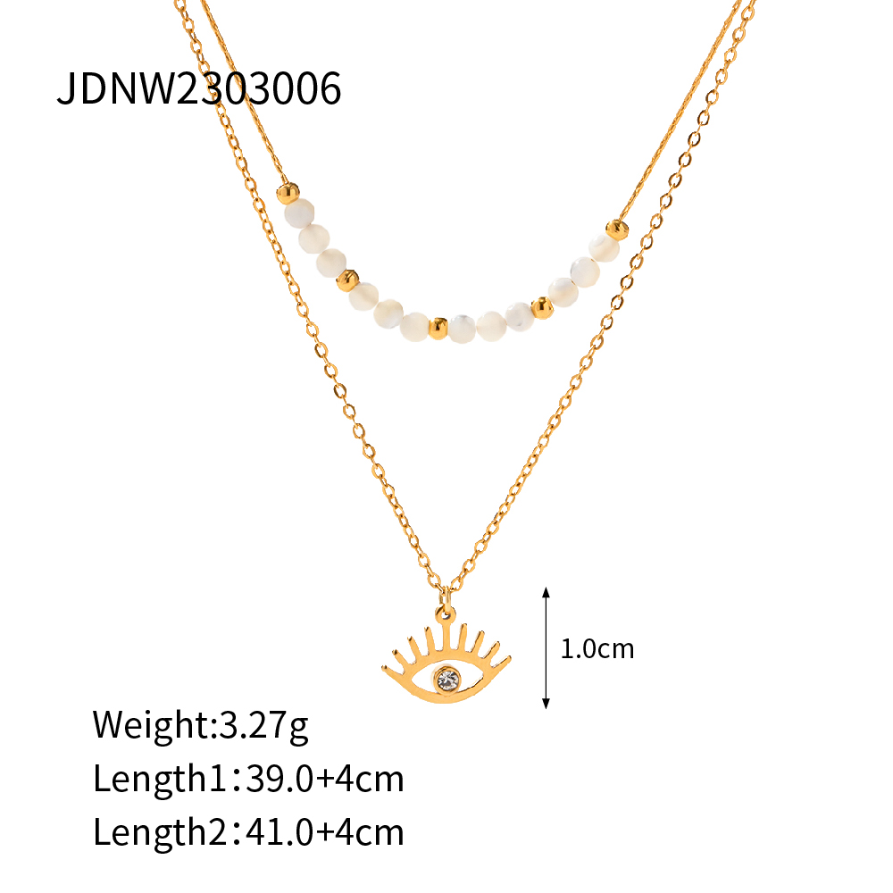 304 Stainless Steel 18K Gold Plated IG Style Simple Style Beaded Hollow Out Inlay Devil's Eye Zircon Double Layer Necklaces display picture 4