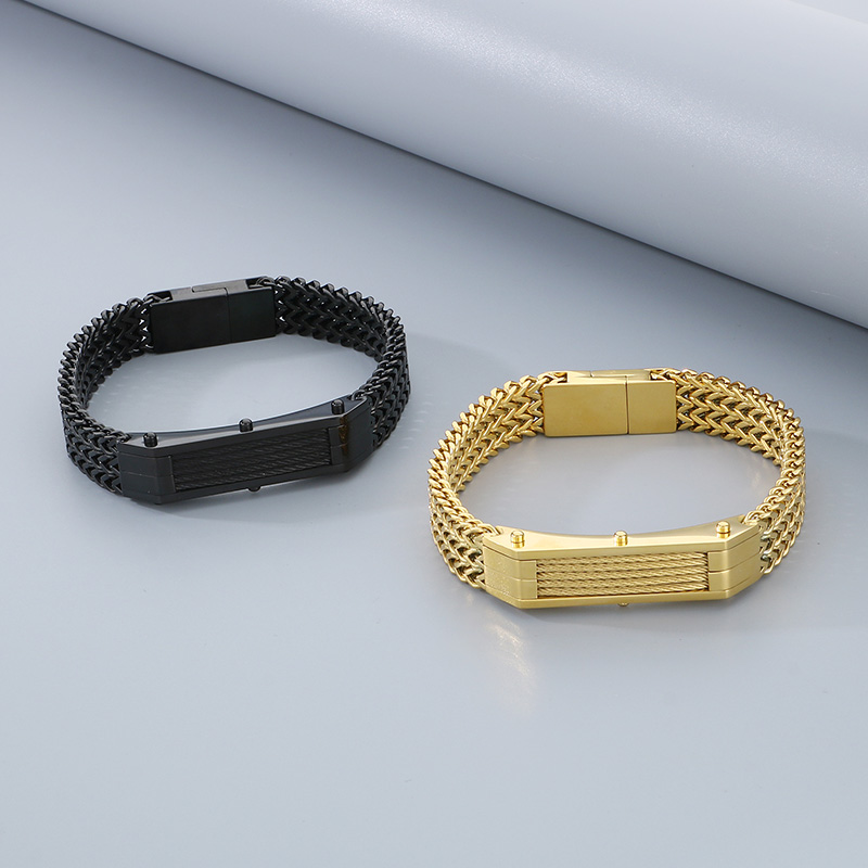 Hip-Hop Solid Color 304 Stainless Steel 18K Gold Plated Men's Bracelets display picture 12