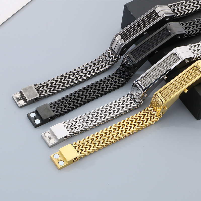 Hip-Hop Solid Color 304 Stainless Steel 18K Gold Plated Men's Bracelets display picture 13