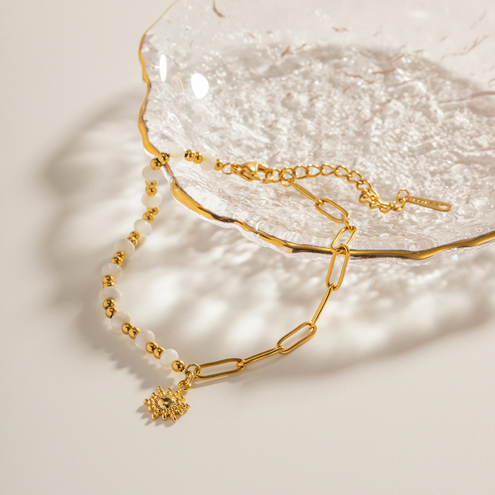 Edelstahl 304 18 Karat Vergoldet IG-Stil Einfacher Stil Perlen Büroklammer Sonne Armbänder display picture 3
