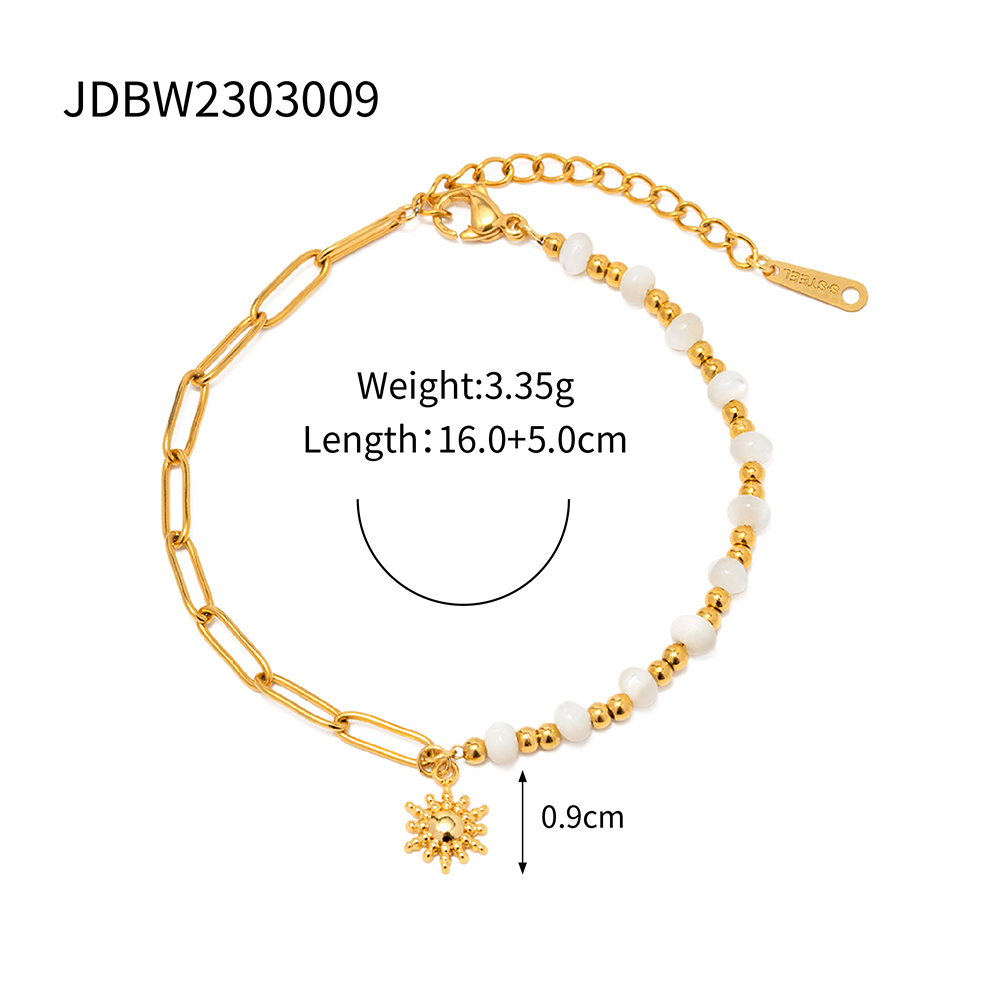 Edelstahl 304 18 Karat Vergoldet IG-Stil Einfacher Stil Perlen Büroklammer Sonne Armbänder display picture 2