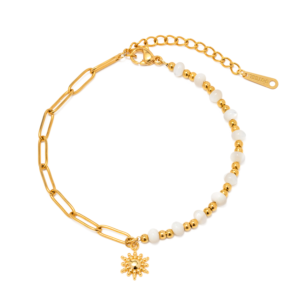 Edelstahl 304 18 Karat Vergoldet IG-Stil Einfacher Stil Perlen Büroklammer Sonne Armbänder display picture 7