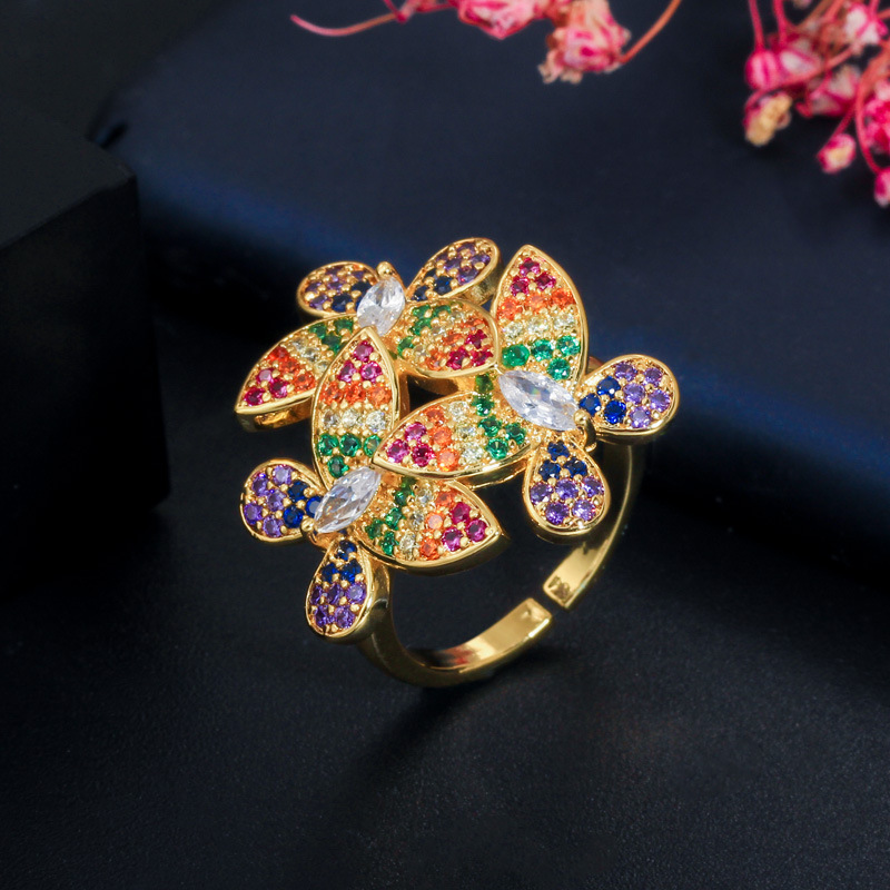 Copper Silver Plated Casual Vacation Shiny Inlay Colorful Zircon Open Rings display picture 6