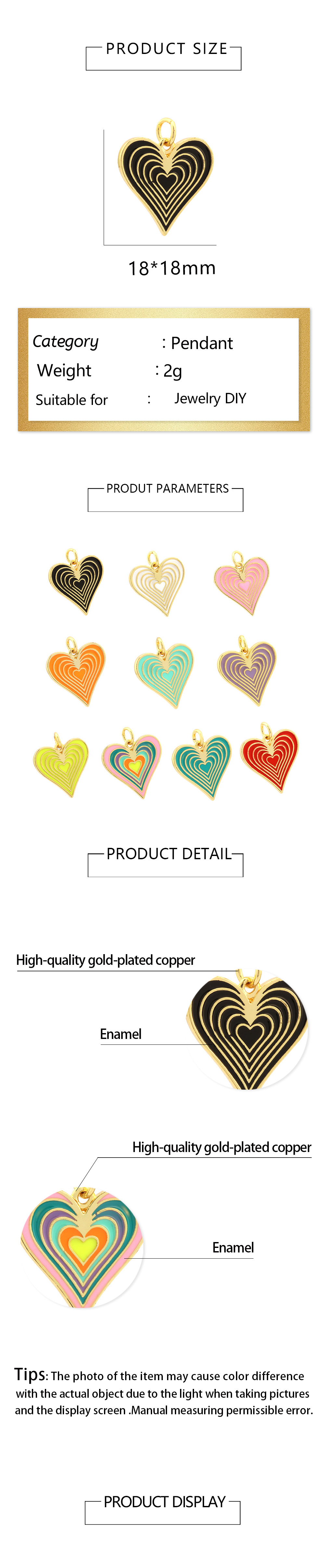 1 Piece Copper 18K Gold Plated Rainbow Heart Shape Pendant Chain display picture 18