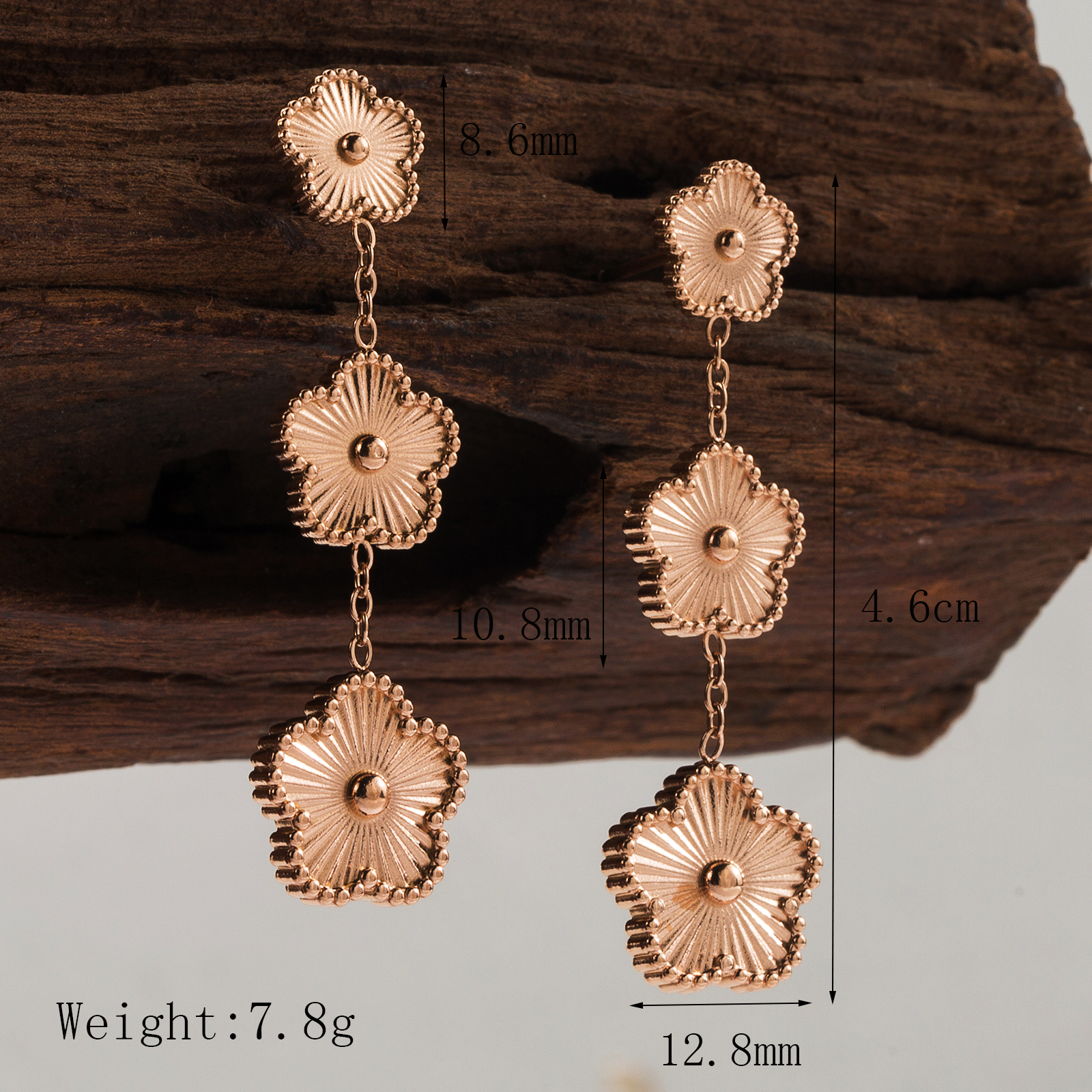 1 Pair Vintage Style Commute Flower Plating 304 Stainless Steel 18K Gold Plated Drop Earrings display picture 5