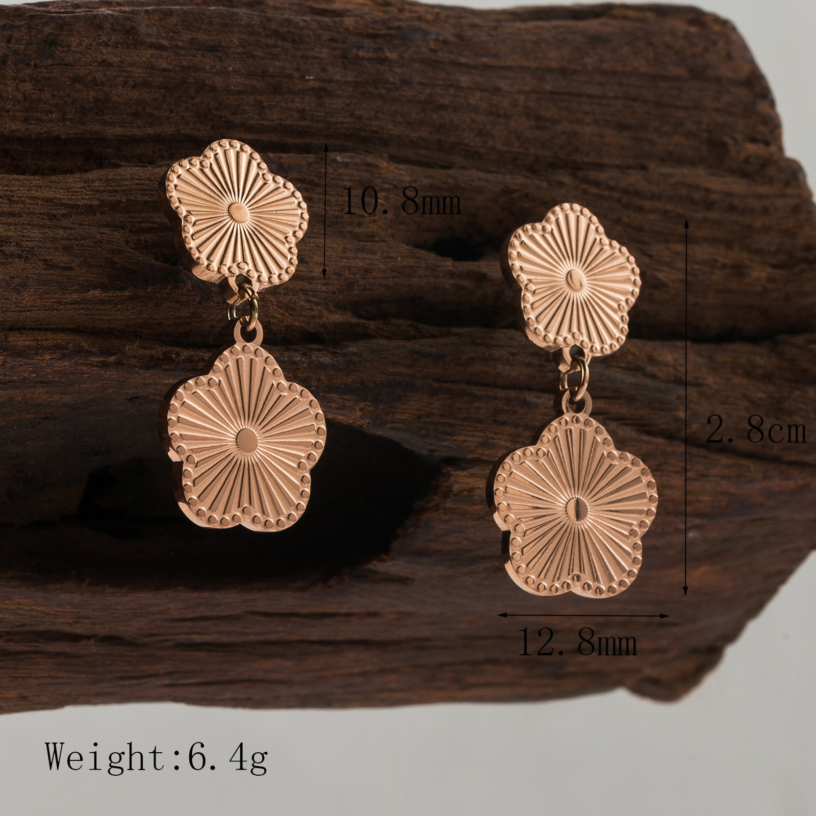 1 Pair Vintage Style Commute Flower Plating 304 Stainless Steel 18K Gold Plated Drop Earrings display picture 3