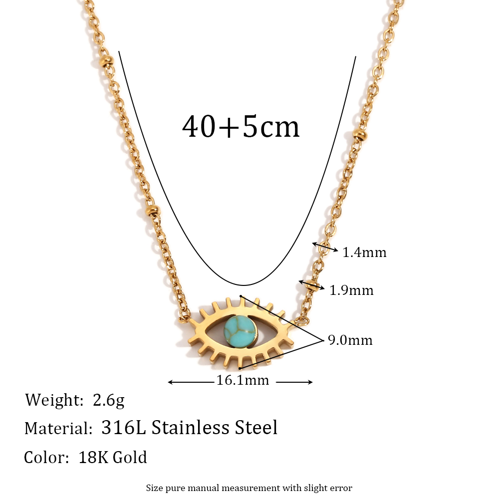 304 Stainless Steel 18K Gold Plated Vintage Style Simple Style Classic Style Plating Hollow Out Inlay Devil's Eye Turquoise Necklace display picture 2