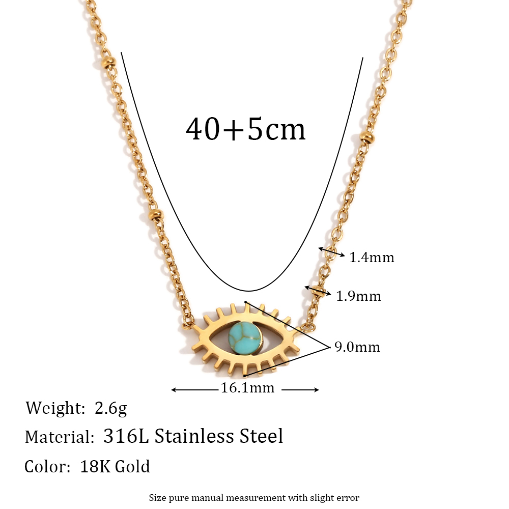 Acier Inoxydable 304 Plaqué Or 18K Style Vintage Style Simple Style Classique Placage Évider Incruster L'Oeil Du Diable Turquoise Collier display picture 2