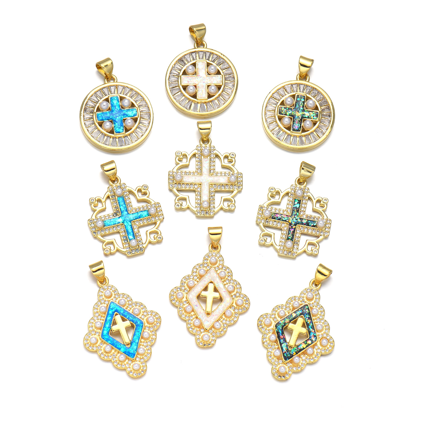 1 Piece 20*22MM 21 * 24mm 22*31mm Copper Pearl Zircon 18K Gold Plated Cross Polished Pendant display picture 1