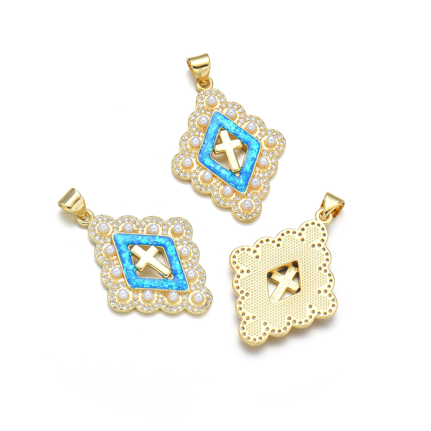 1 Piece 20*22MM 21 * 24mm 22*31mm Copper Pearl Zircon 18K Gold Plated Cross Polished Pendant display picture 3