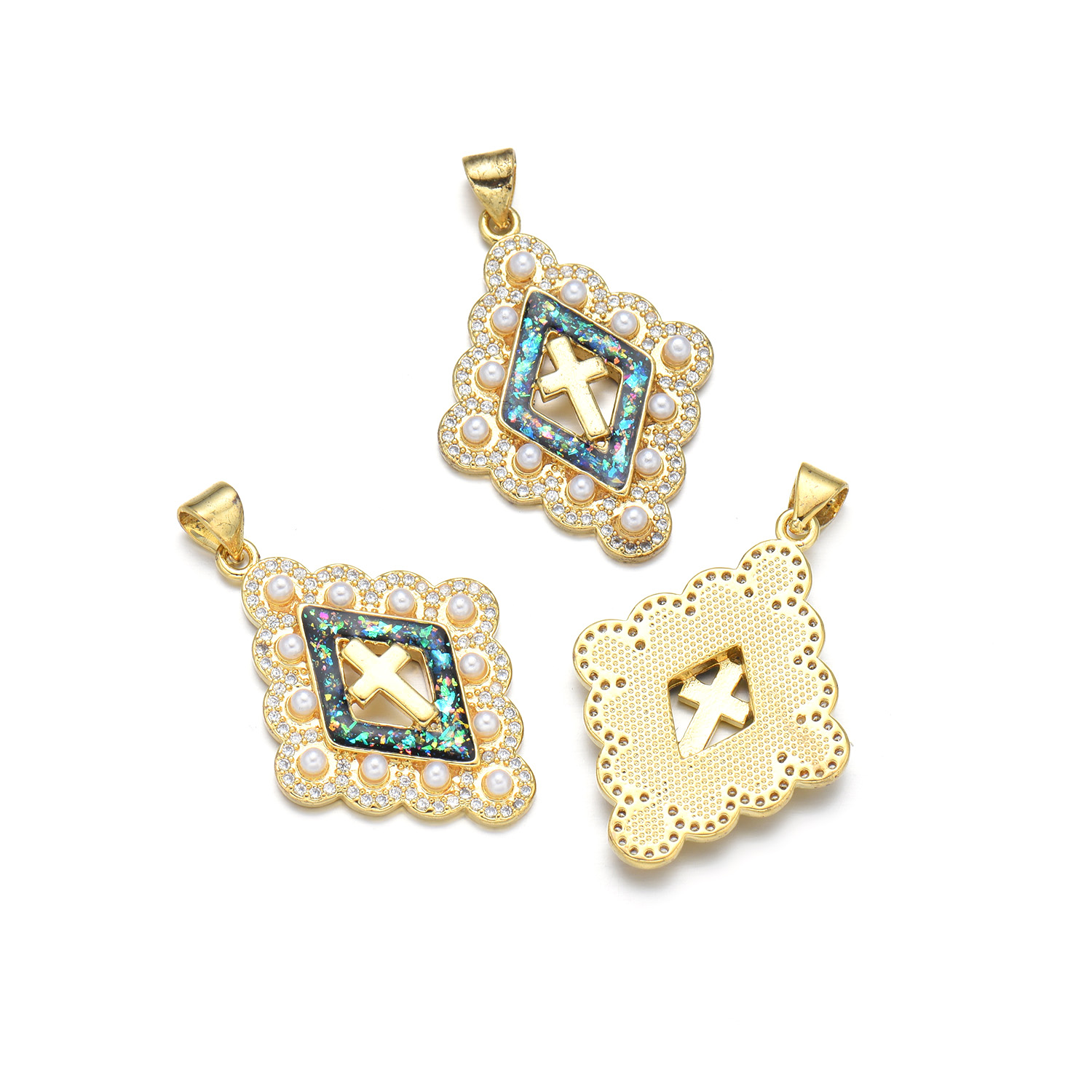 1 Piece 20*22MM 21 * 24mm 22*31mm Copper Pearl Zircon 18K Gold Plated Cross Polished Pendant display picture 2