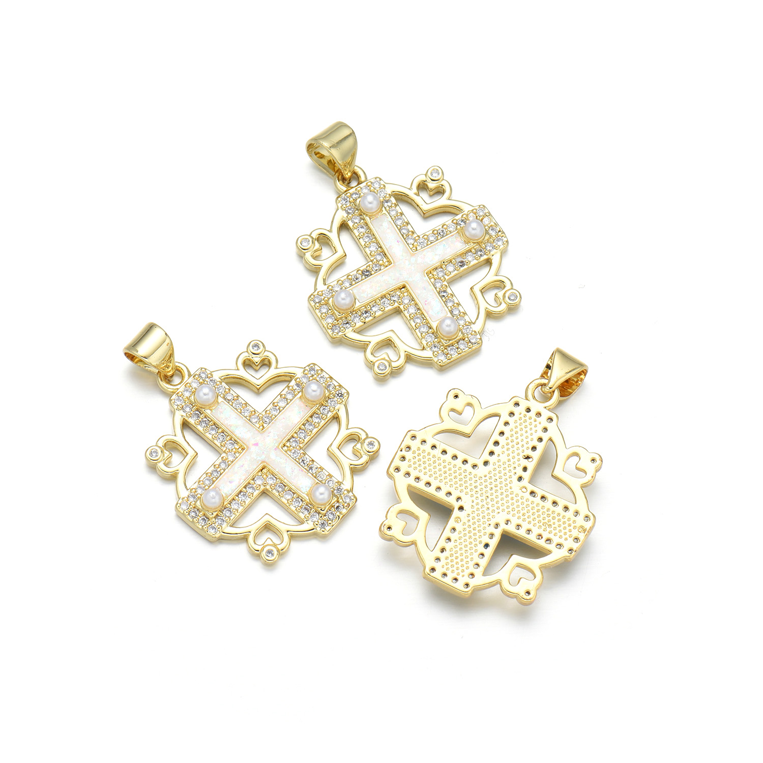1 Piece 20*22MM 21 * 24mm 22*31mm Copper Pearl Zircon 18K Gold Plated Cross Polished Pendant display picture 5