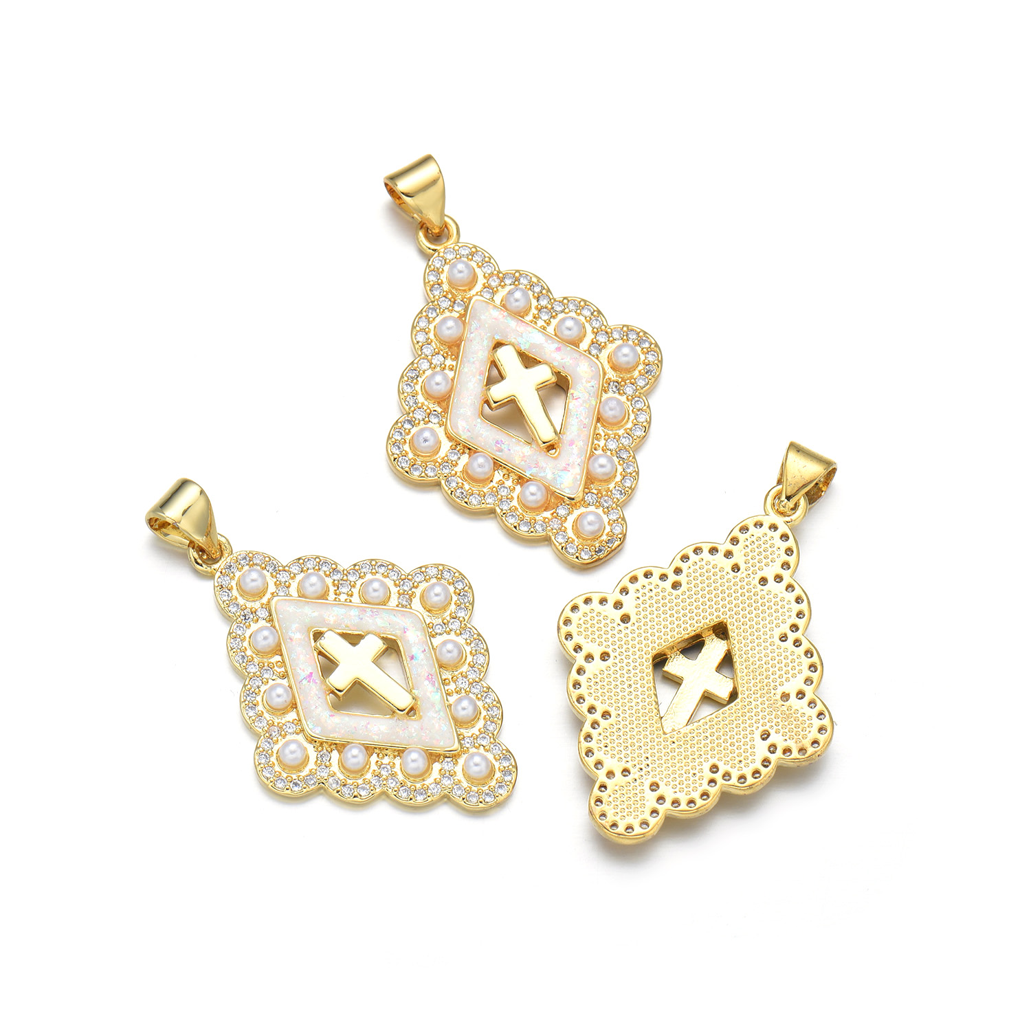 1 Piece 20*22MM 21 * 24mm 22*31mm Copper Pearl Zircon 18K Gold Plated Cross Polished Pendant display picture 4