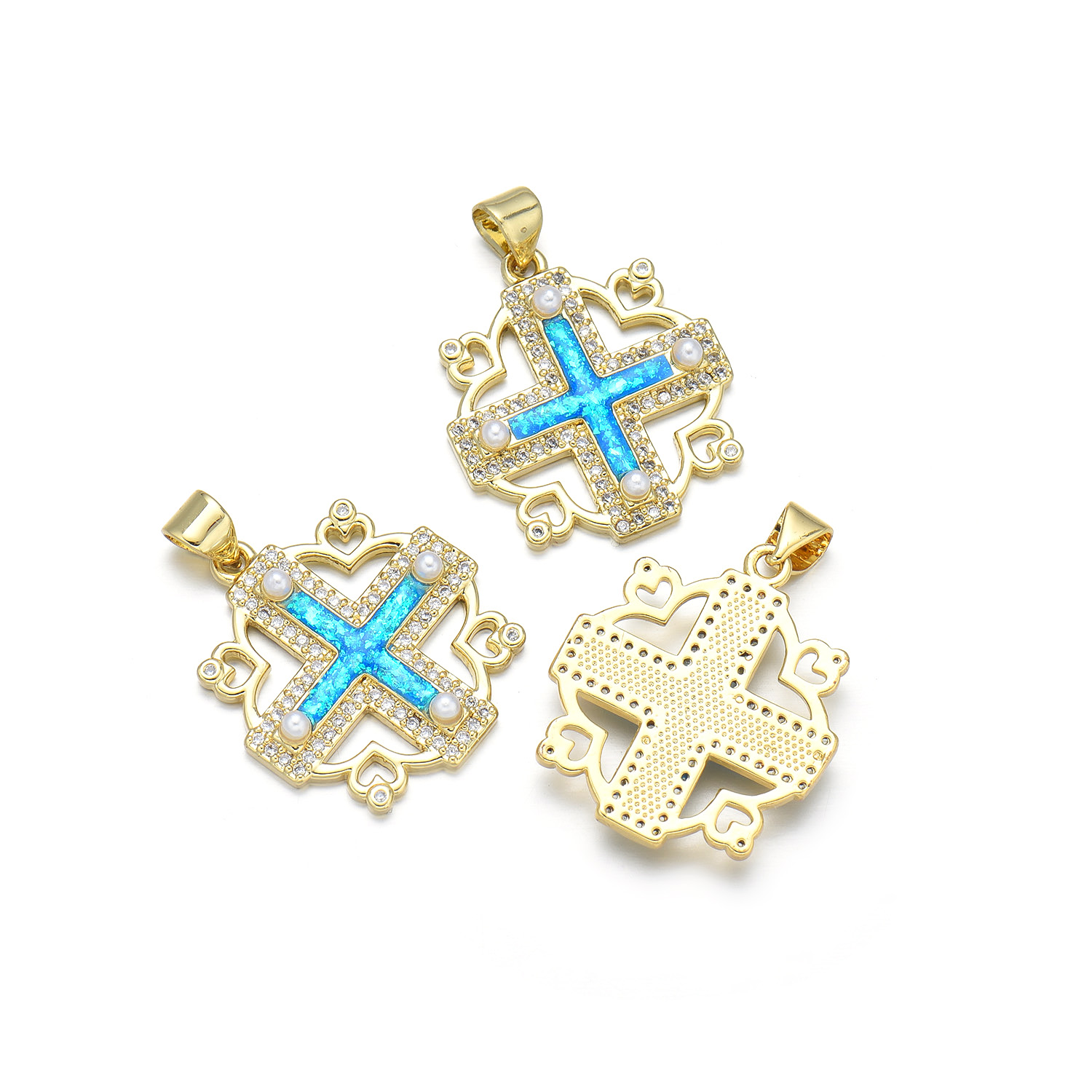 1 Piece 20*22MM 21 * 24mm 22*31mm Copper Pearl Zircon 18K Gold Plated Cross Polished Pendant display picture 7