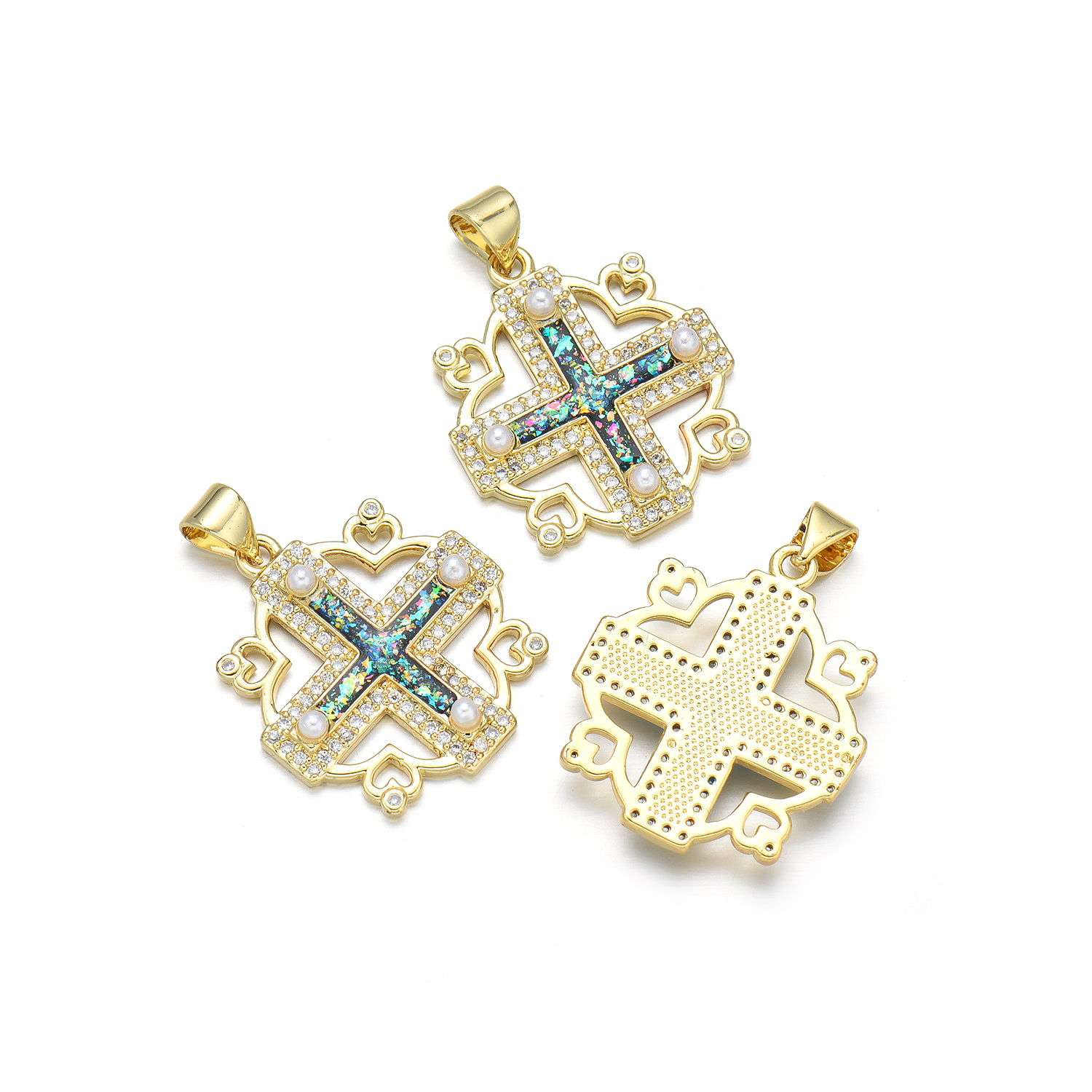 1 Piece 20*22MM 21 * 24mm 22*31mm Copper Pearl Zircon 18K Gold Plated Cross Polished Pendant display picture 6