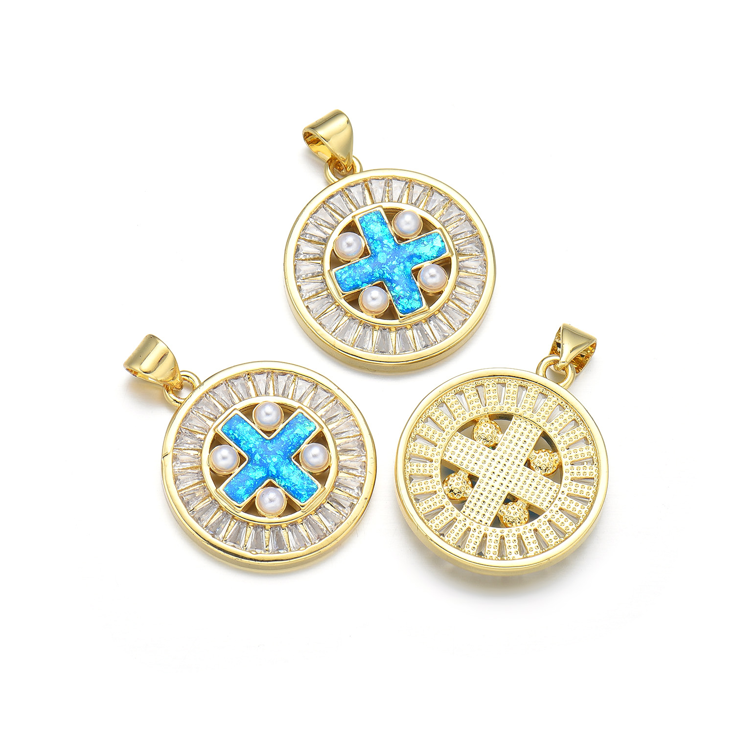 1 Piece 20*22MM 21 * 24mm 22*31mm Copper Pearl Zircon 18K Gold Plated Cross Polished Pendant display picture 9
