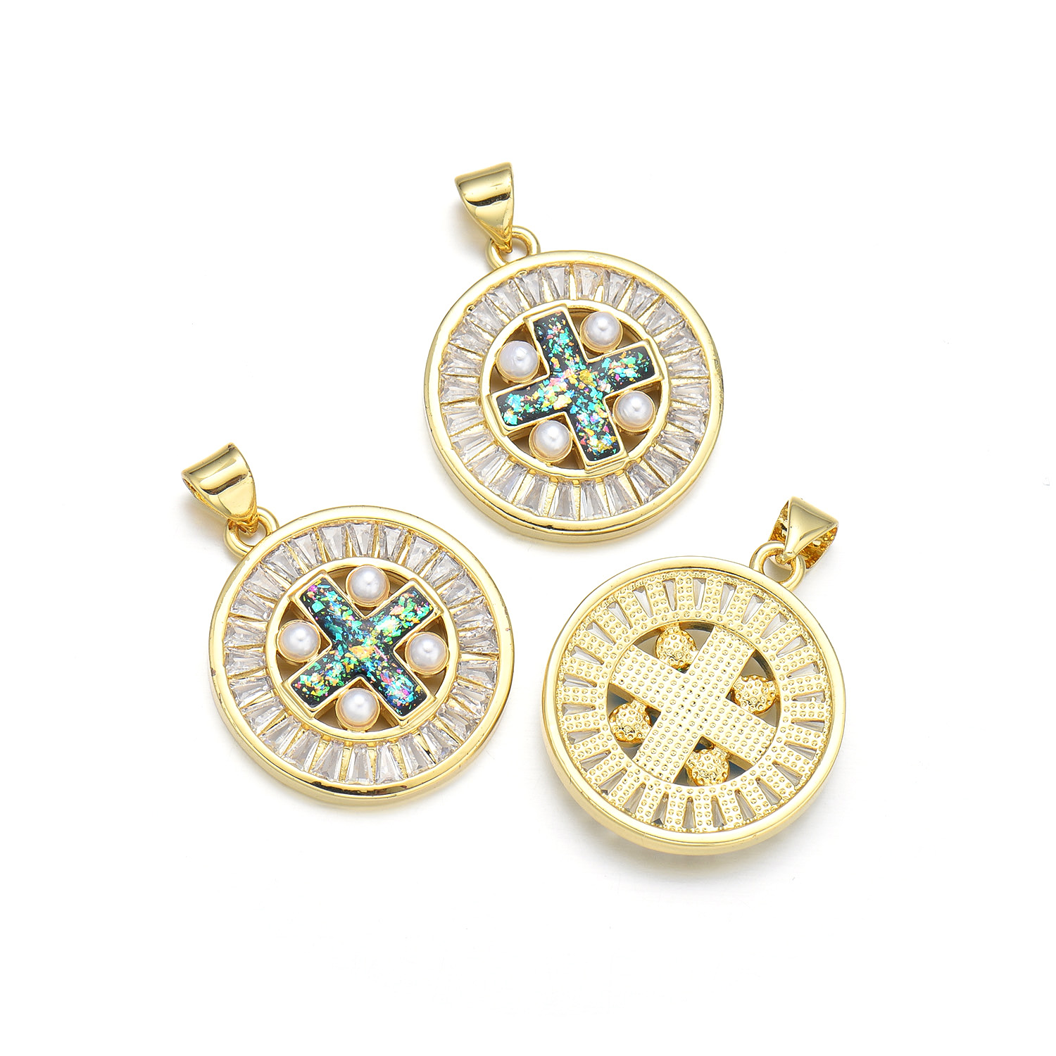 1 Piece 20*22MM 21 * 24mm 22*31mm Copper Pearl Zircon 18K Gold Plated Cross Polished Pendant display picture 8