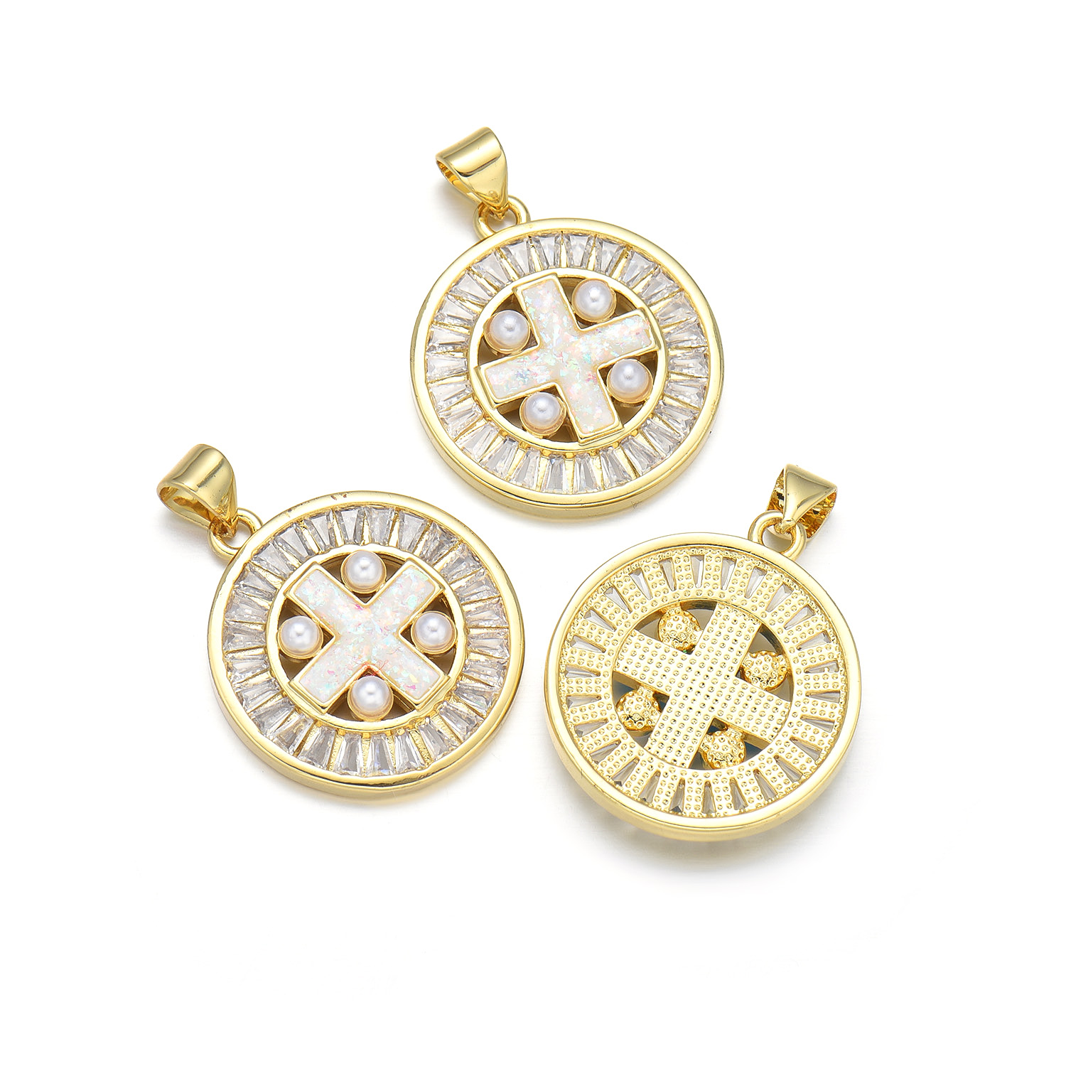 1 Piece 20*22MM 21 * 24mm 22*31mm Copper Pearl Zircon 18K Gold Plated Cross Polished Pendant display picture 10