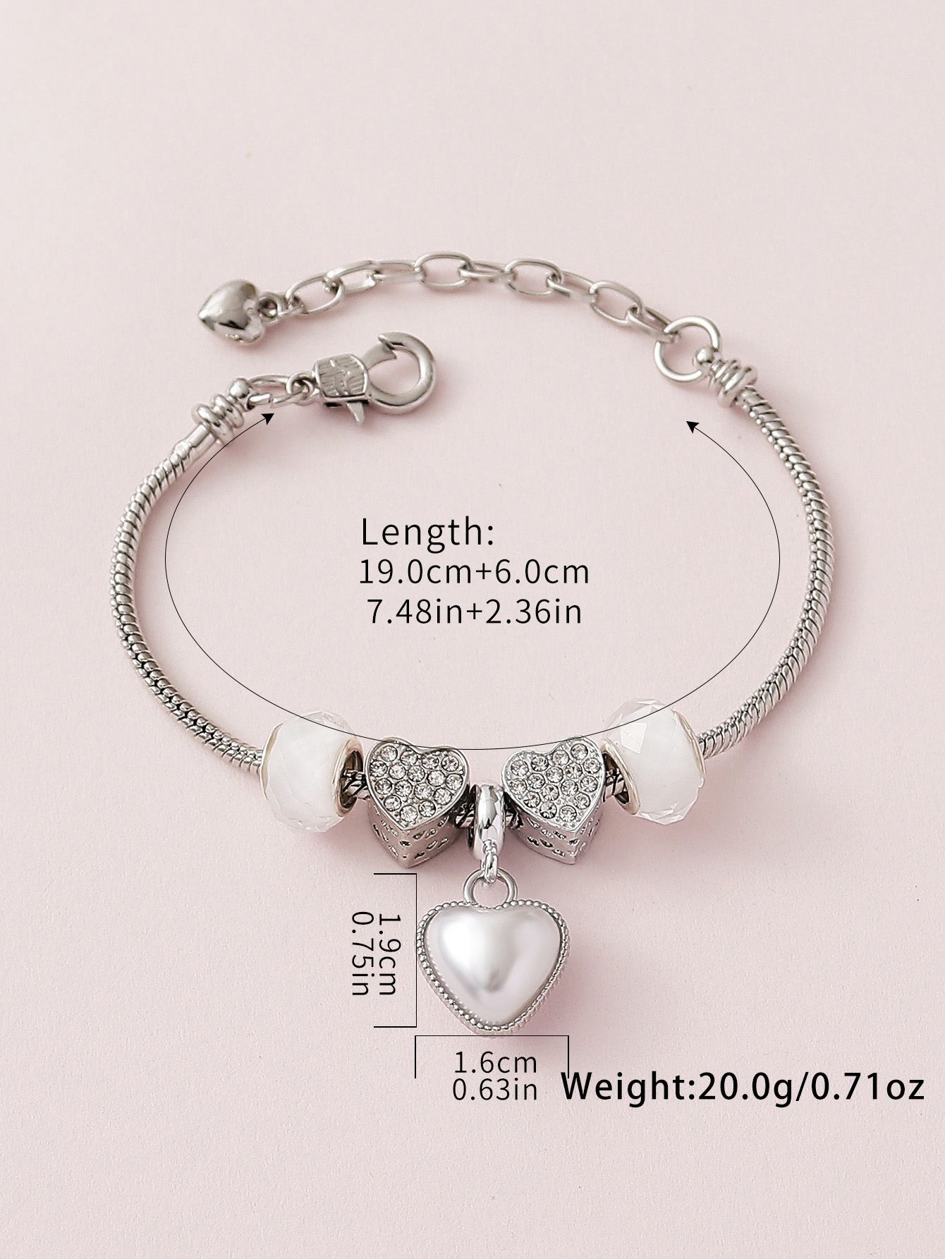 Cute Sweet Heart Shape Alloy Copper Beaded Inlay Rhinestones Women's Bracelets display picture 3