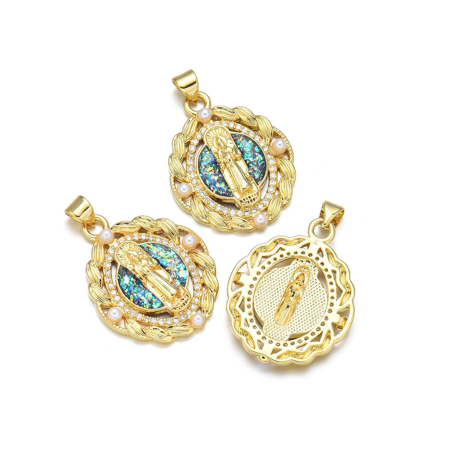1 Piece 23*29mm 25*31mm Copper Pearl Zircon 18K Gold Plated Human Oval Polished Pendant display picture 4