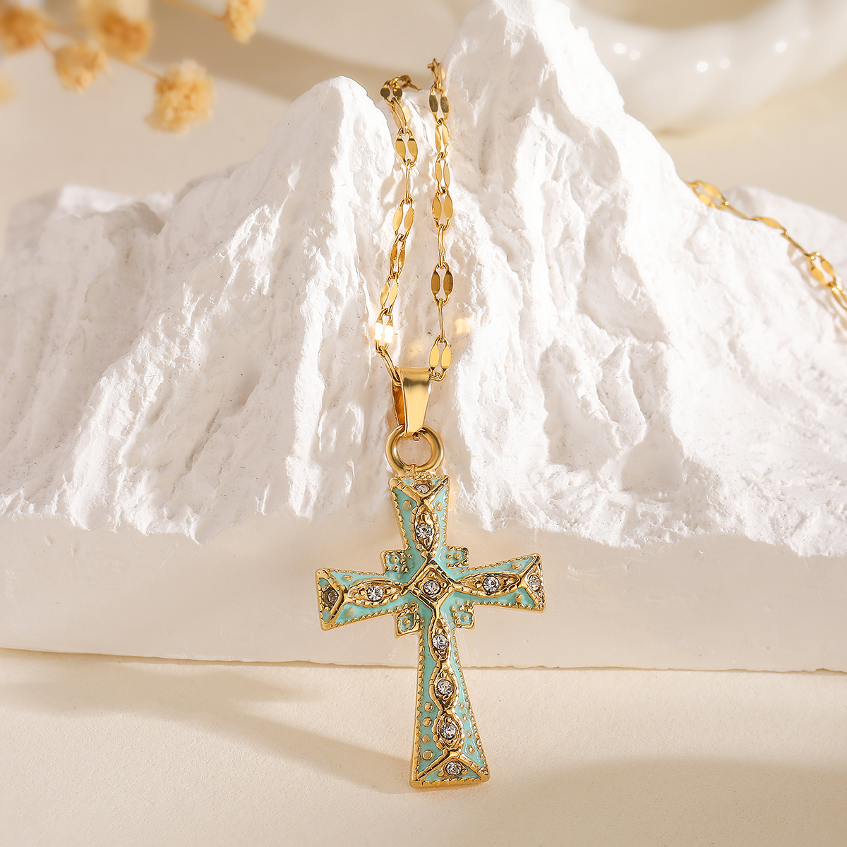 Copper 18K Gold Plated Classic Style Commute Enamel Plating Inlay Cross Zircon Pendant Necklace display picture 6