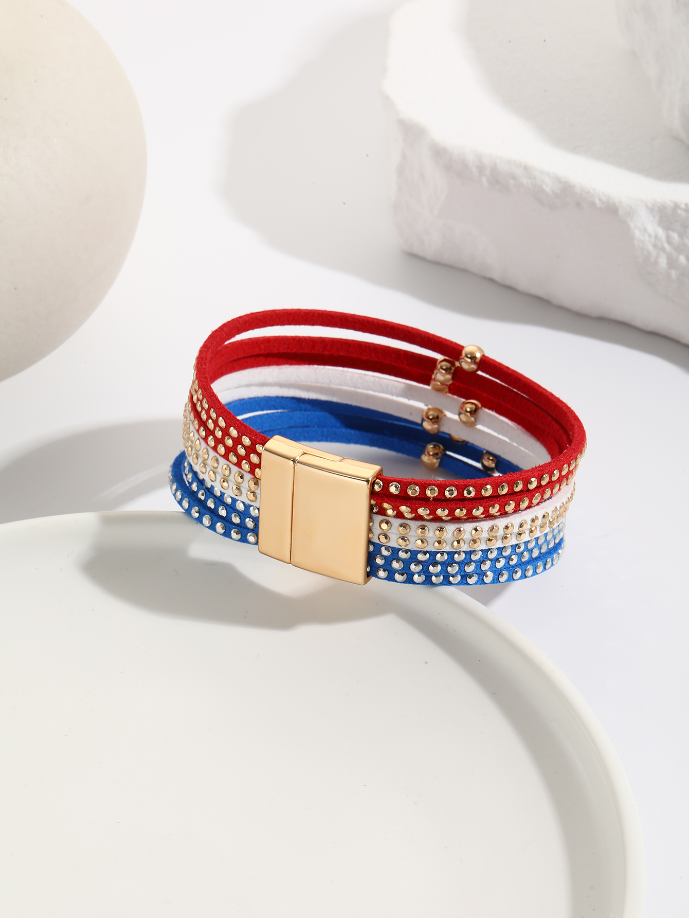 Ethnic Style Classic Style Circle American Flag Pu Leather Plating Women's Bangle display picture 2