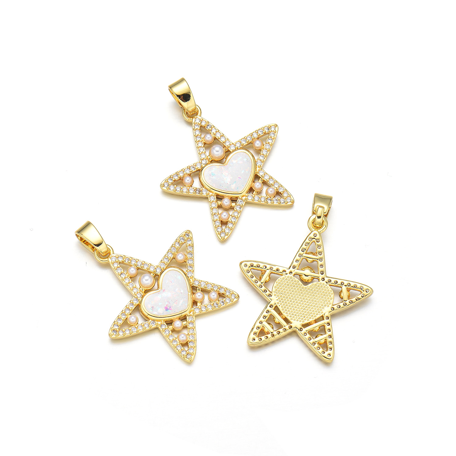 1 Piece 19 * 20mm 19 * 24mm 24*26mm Copper Shell Zircon 18K Gold Plated Star Heart Shape Polished Pendant display picture 6