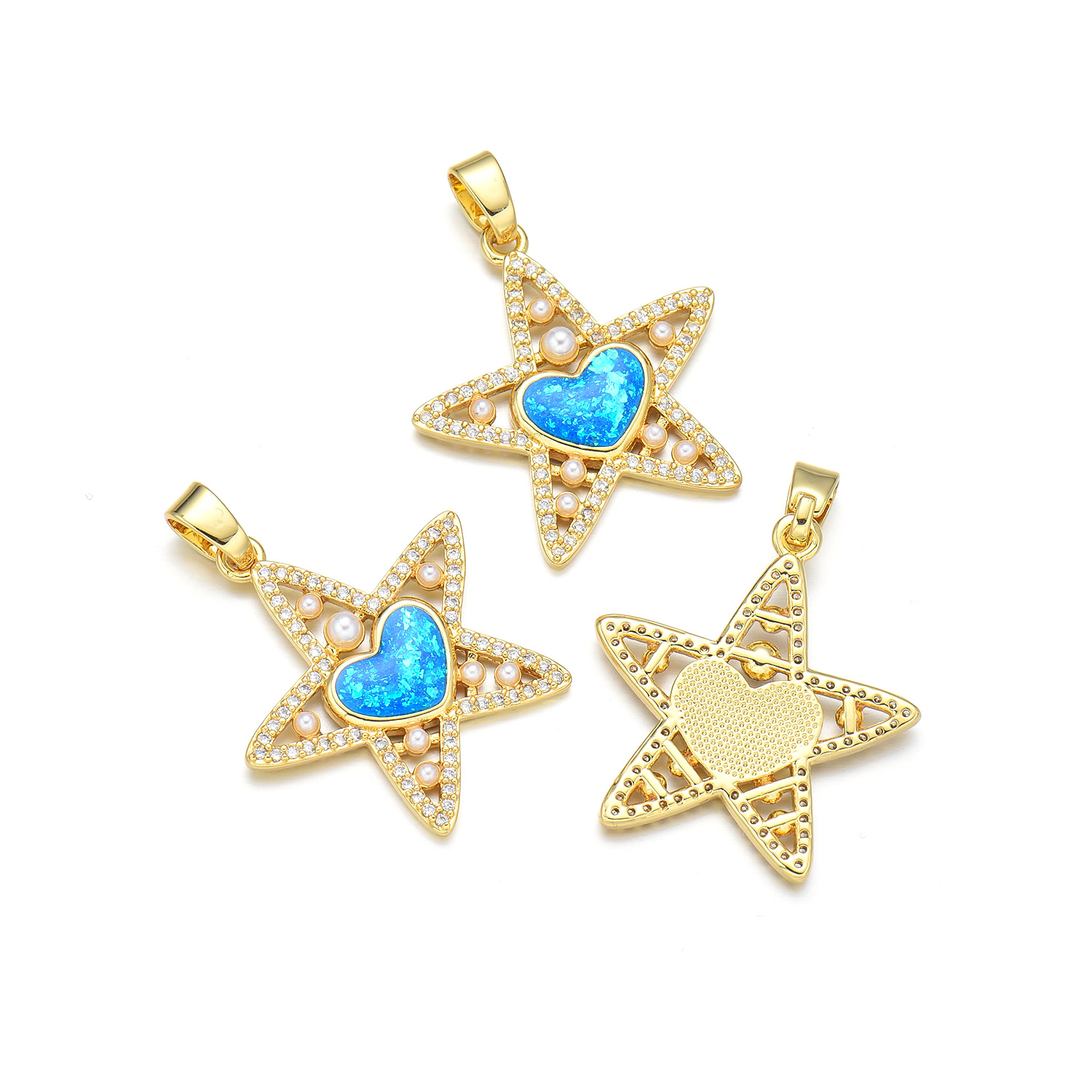 1 Piece 19 * 20mm 19 * 24mm 24*26mm Copper Shell Zircon 18K Gold Plated Star Heart Shape Polished Pendant display picture 5