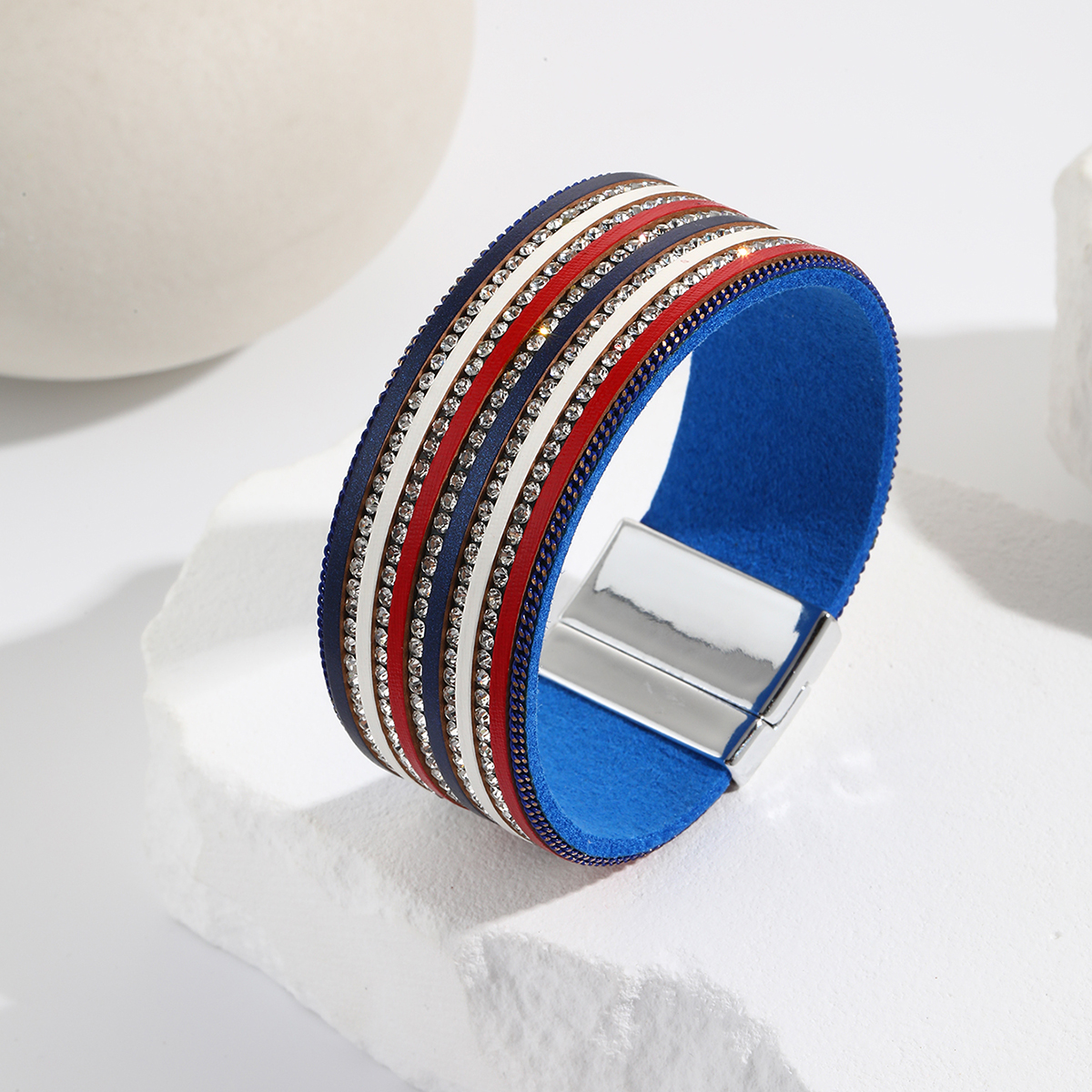 Ethnic Style Classic Style Circle American Flag Pu Leather Plating Inlay Rhinestones Women's Bangle display picture 5