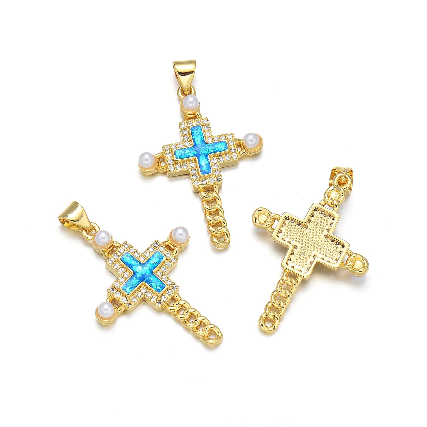 1 Piece 18 * 31mm 19 * 25mm 22*31mm Copper Pearl Zircon 18K Gold Plated Cross Polished Pendant display picture 7