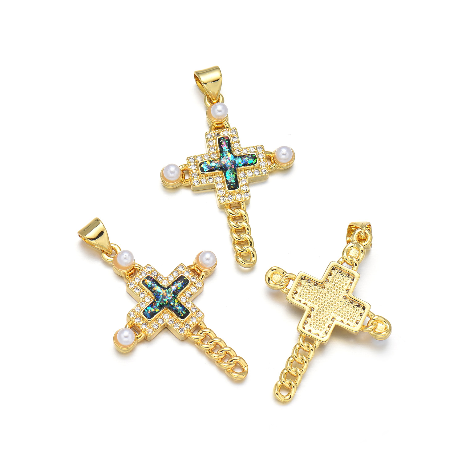 1 Piece 18 * 31mm 19 * 25mm 22*31mm Copper Pearl Zircon 18K Gold Plated Cross Polished Pendant display picture 4