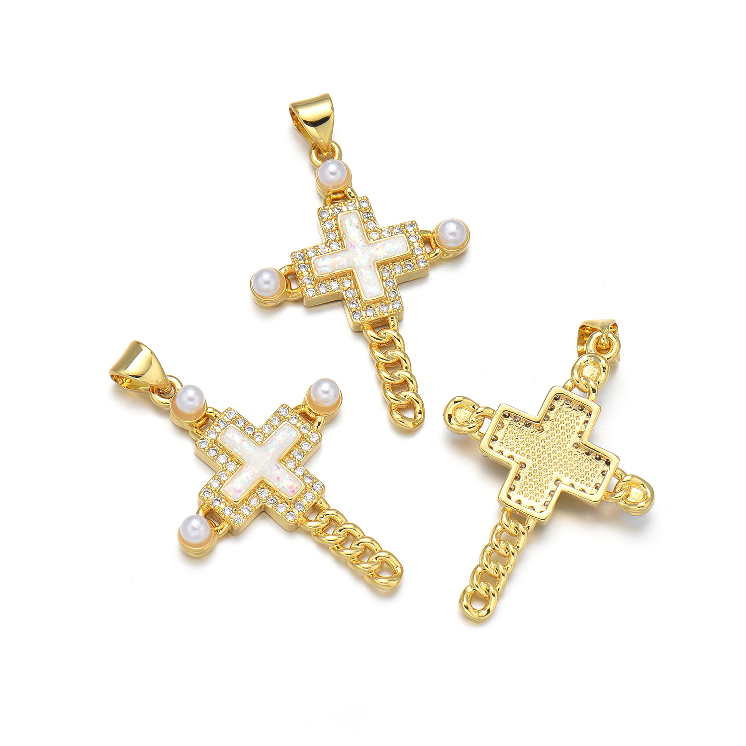 1 Piece 18 * 31mm 19 * 25mm 22*31mm Copper Pearl Zircon 18K Gold Plated Cross Polished Pendant display picture 8