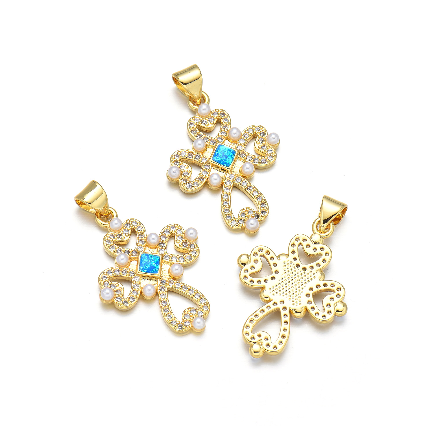 1 Piece 18 * 31mm 19 * 25mm 22*31mm Copper Pearl Zircon 18K Gold Plated Cross Polished Pendant display picture 6