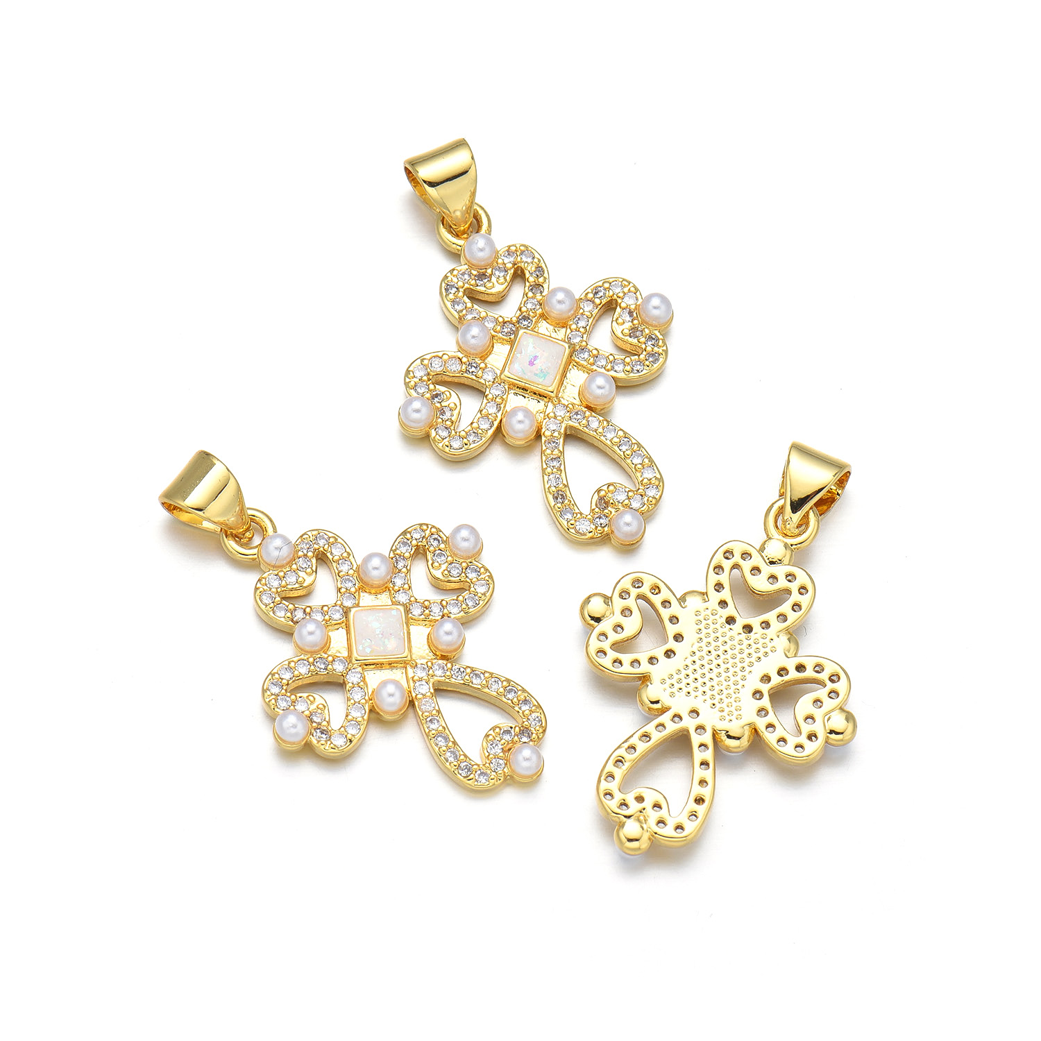 1 Piece 18 * 31mm 19 * 25mm 22*31mm Copper Pearl Zircon 18K Gold Plated Cross Polished Pendant display picture 10
