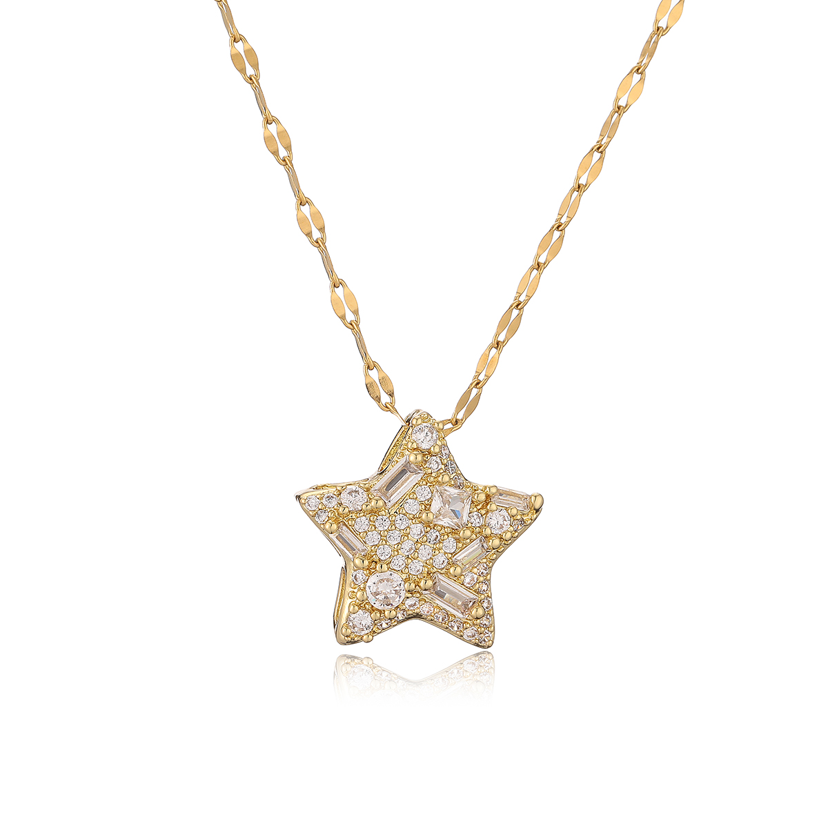 Wholesale IG Style Retro Commute Geometric Star Copper Plating Inlay Gold Plated Zircon Pendant Necklace display picture 6