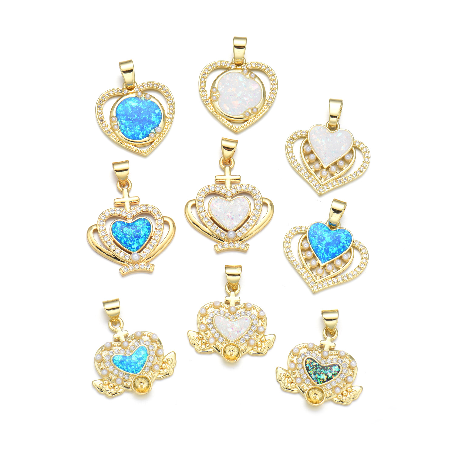 1 Piece 19*28mm 20 * 21mm 21 * 24mm Copper Pearl Zircon 18K Gold Plated Heart Shape Wings Polished Pendant display picture 1