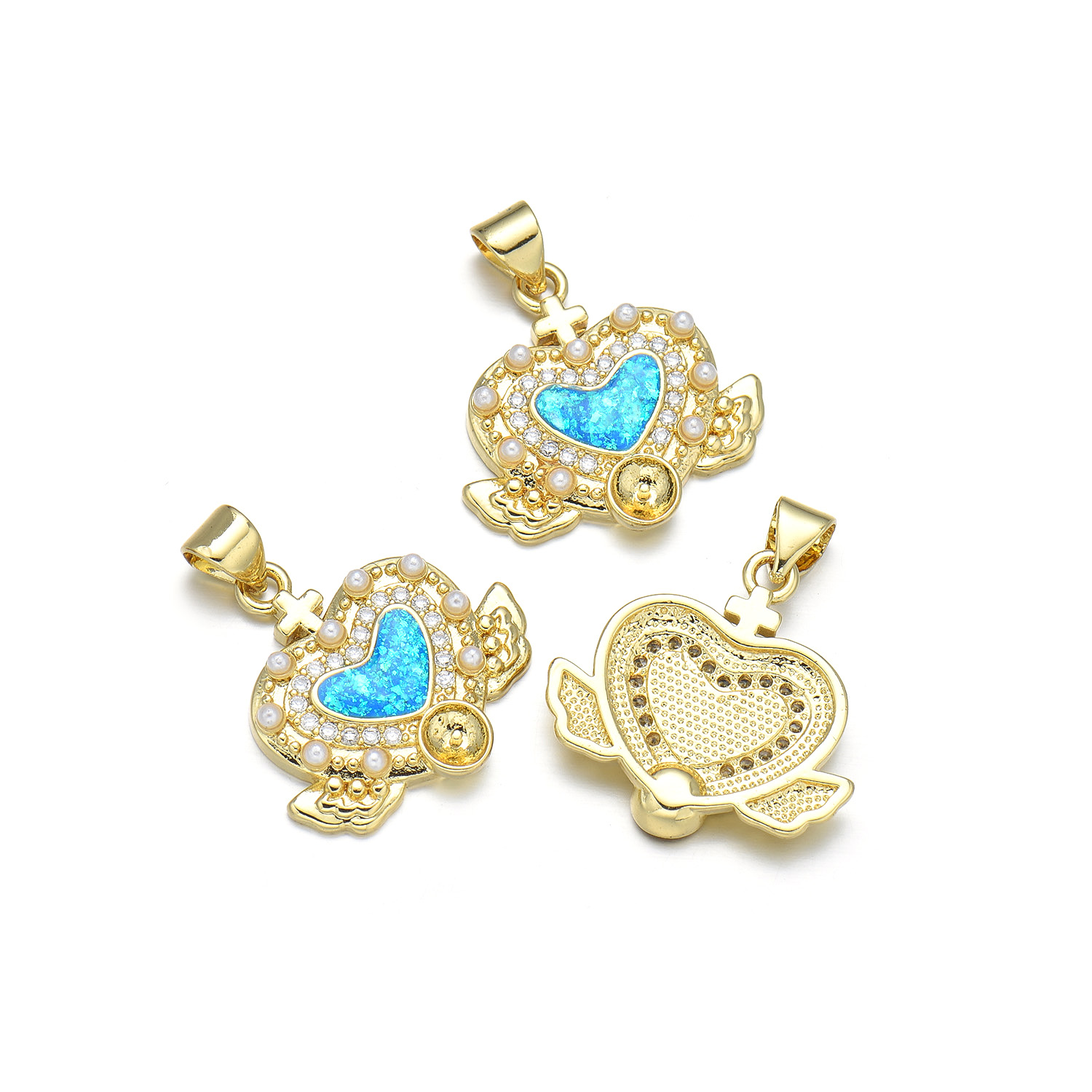 1 Piece 19*28mm 20 * 21mm 21 * 24mm Copper Pearl Zircon 18K Gold Plated Heart Shape Wings Polished Pendant display picture 9