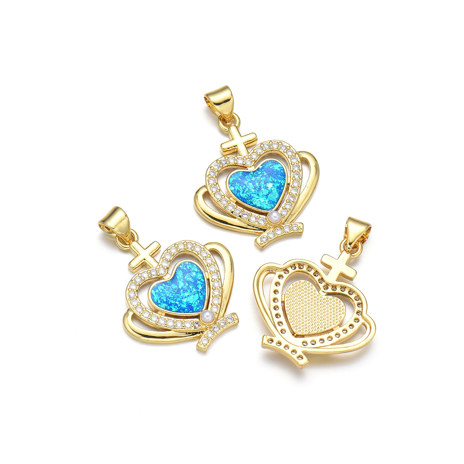 1 Piece 19*28mm 20 * 21mm 21 * 24mm Copper Pearl Zircon 18K Gold Plated Heart Shape Wings Polished Pendant display picture 4