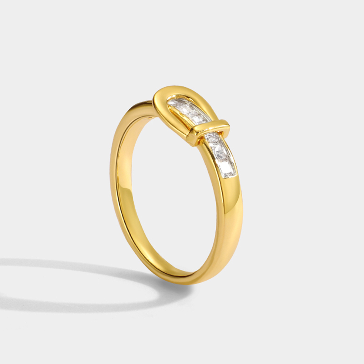 Kupfer 18 Karat Vergoldet Einfacher Stil Inlay Geometrisch Zirkon Ringe display picture 1