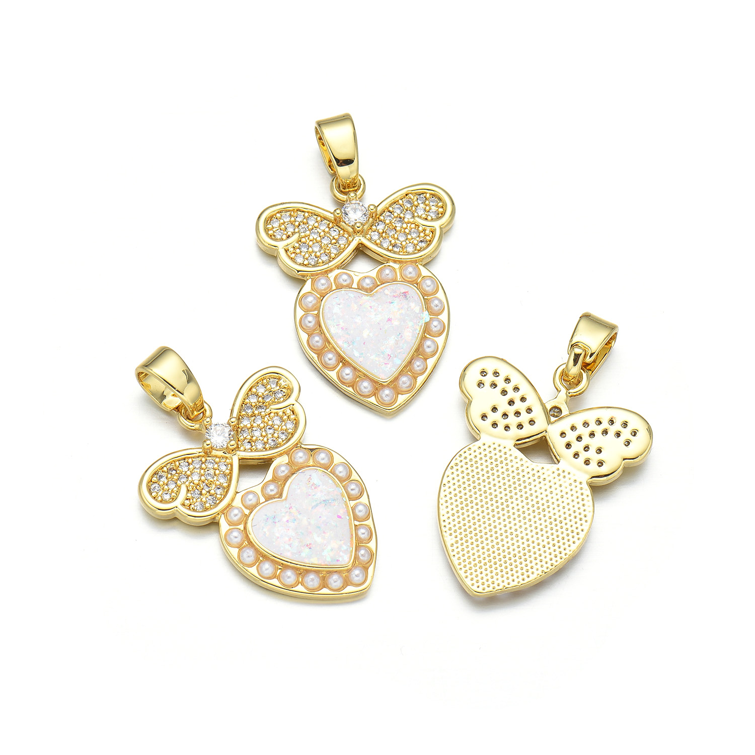 1 Piece 16 * 18 Mm 18 * 21mm 18 * 24mm Copper Pearl Zircon 18K Gold Plated Heart Shape Butterfly Bow Knot Polished Pendant display picture 9