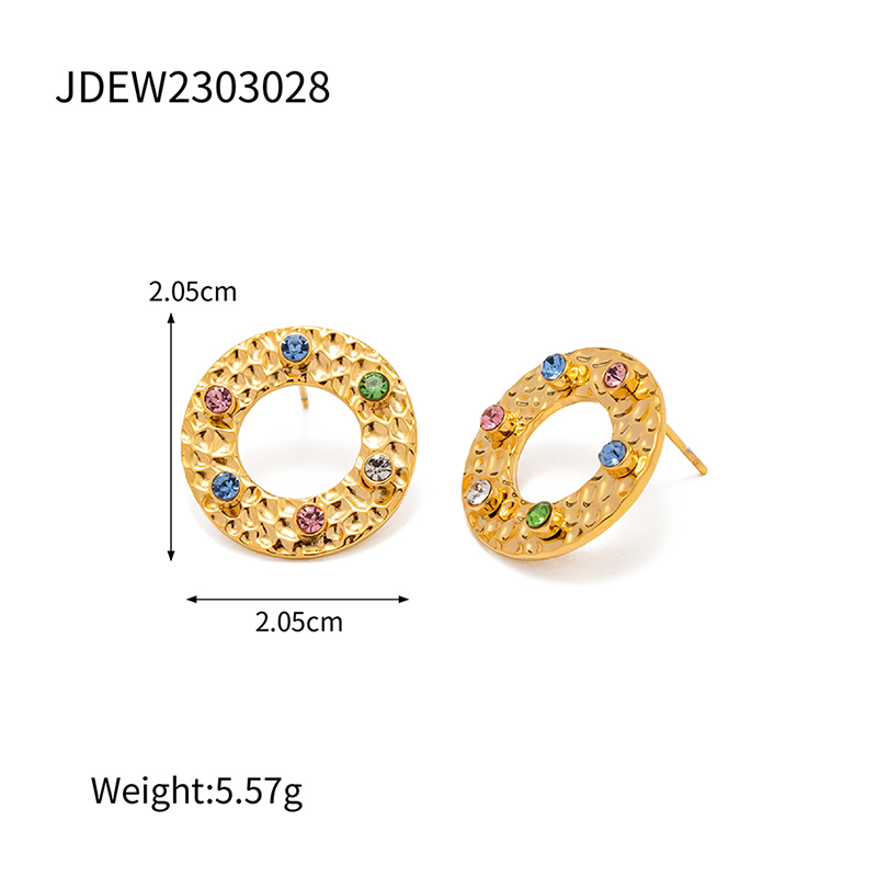 1 Pair IG Style Basic Classic Style Round Inlay 304 Stainless Steel Colorful 18K Gold Plated Ear Studs display picture 3