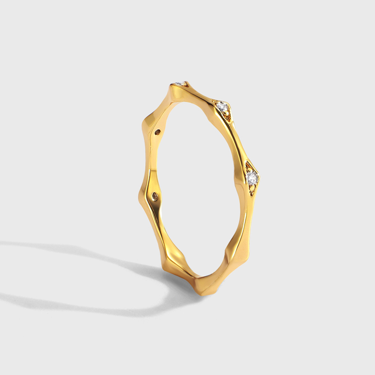 Kupfer 18 Karat Vergoldet Einfacher Stil Inlay Geometrisch Zirkon Ringe display picture 10