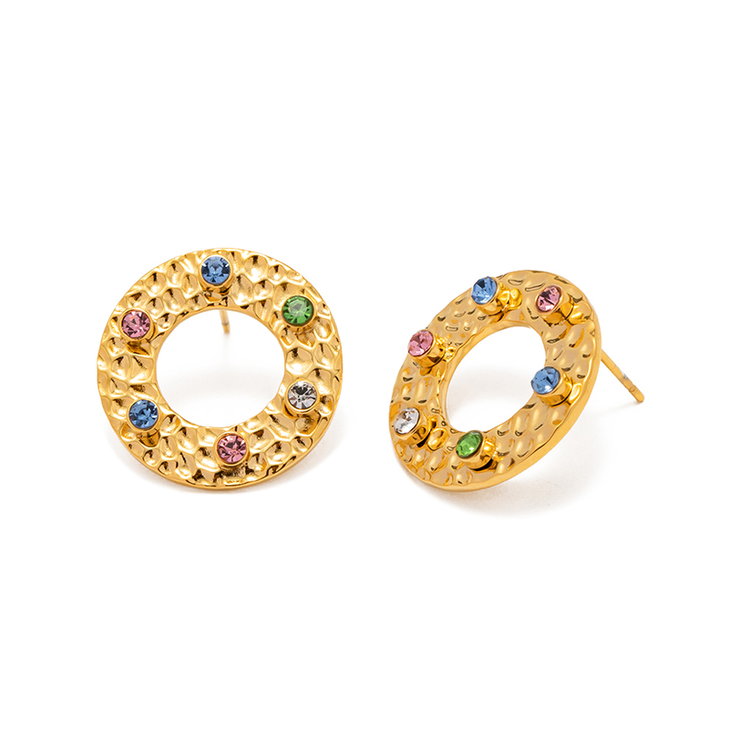1 Pair IG Style Basic Classic Style Round Inlay 304 Stainless Steel Colorful 18K Gold Plated Ear Studs display picture 7