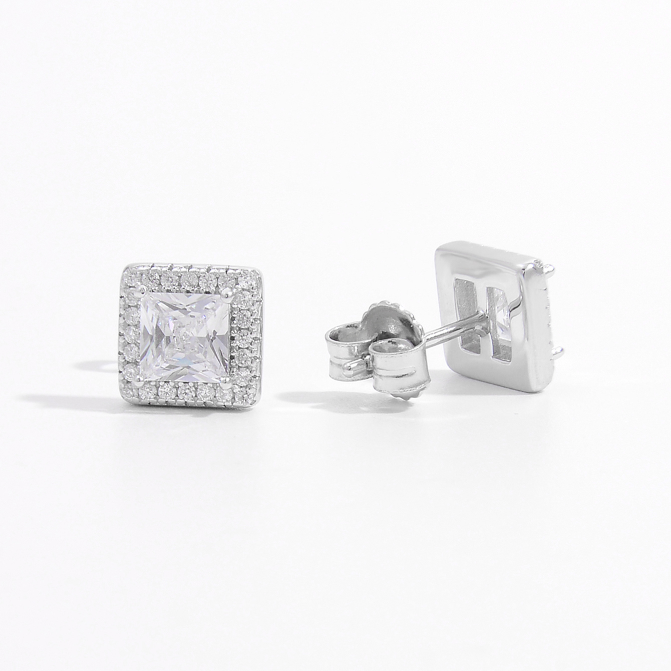 1 Pair Elegant Romantic Shiny Square Inlay Sterling Silver Zircon White Gold Plated Ear Studs display picture 1