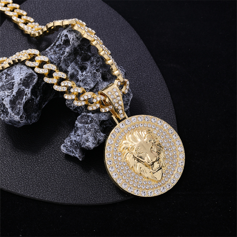 Hip-Hop Streetwear Round Lion Alloy Inlay Rhinestones K Gold Plated Rhodium Plated Unisex Pendant Necklace display picture 3